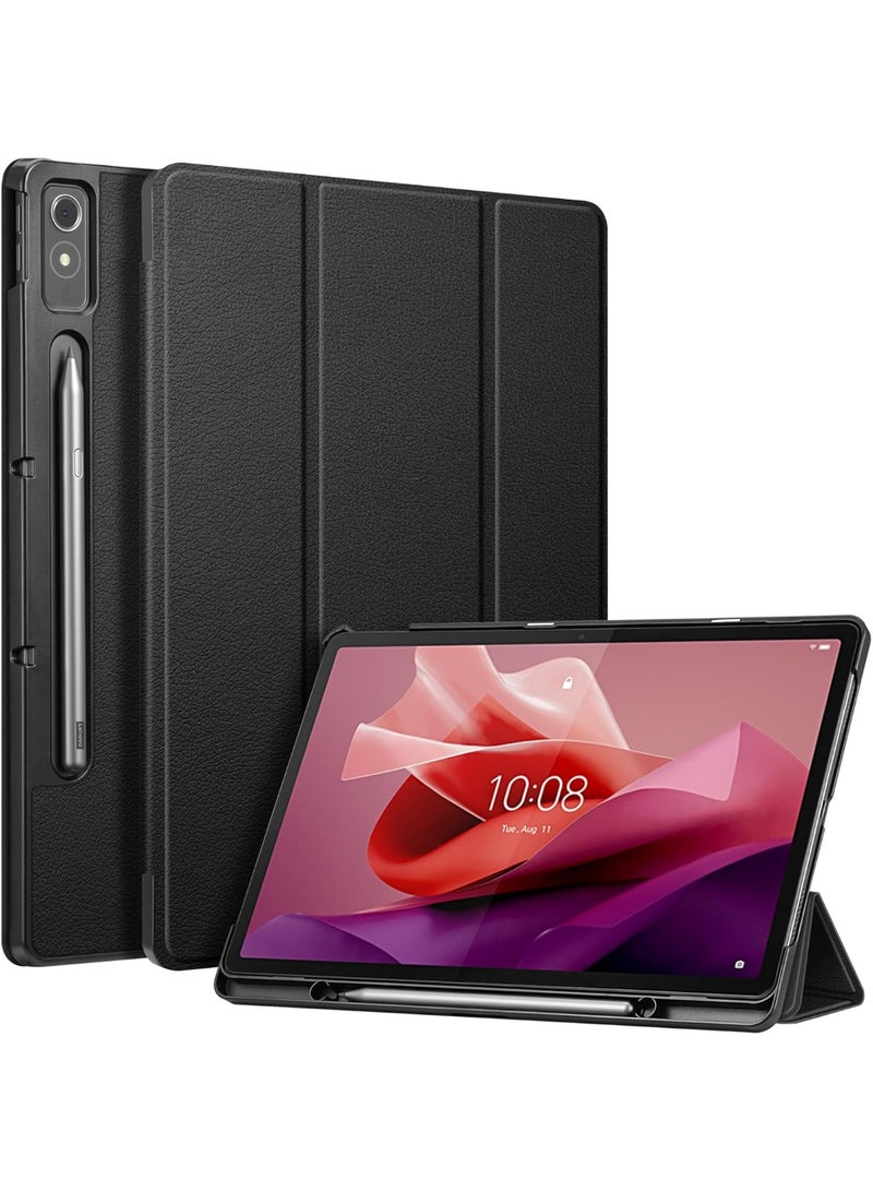 حافظة  لجهاز Lenovo Tab P12 مقاس 12.7 بوصة TB370FU 2023، حافظة قابلة للطي فائقة النحافة مزودة بوظيفة السكون/الاستيقاظ التلقائي ووظيفة الحامل وحامل قلم مدمج، أسود - Image 1